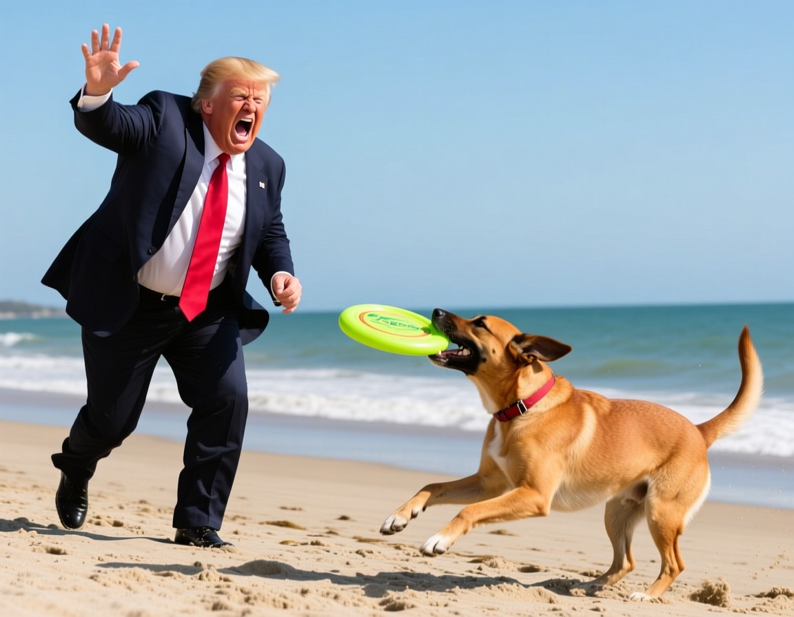 Trump yelling at a frisbee dog